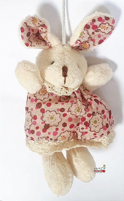Mini Coelha de Pelúcia Vestido Rosa Floral 16cm - Ref 1220660 Páscoa Cromus