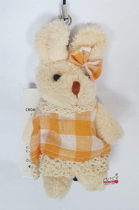 Mini Coelha de Pelúcia Xadrez Laranja 10cm - Coleção Beijinho - Ref 1321163F Páscoa Cromus