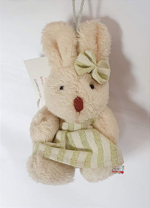 Mini Coelha de Pelúcia Roupa Listrada Verde 9cm - Coleção Candy Colors - Ref 1321026F Páscoa Cromus