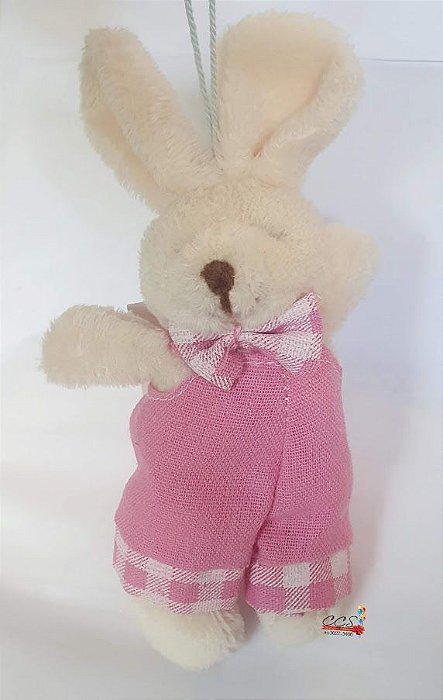 Mini Coelho de Pelúcia Xadrez Rosa 15cm - Coleção Candy Colors - Ref 1321046 Páscoa Cromus