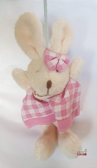 Mini Coelha de Pelúcia Xadrez Rosa 15cm - Coleção Candy Colors - Ref 1321046F Páscoa Cromus