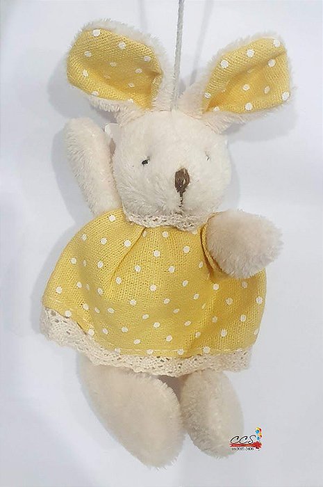 Mini Coelha de Pelúcia Poá Amarela 15cm - Ref 1220386 Páscoa Cromus