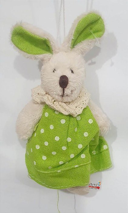 Mini Coelha de Pelúcia com Vestido Poá Verde 14cm - Ref 1120831 Páscoa Cromus