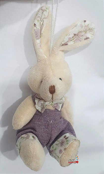 Mini Coelho de Pelúcia Sentada com Macacão Glitter Lilas 15cm - Coleção Suspiro - Ref 1220703 Páscoa Cromus