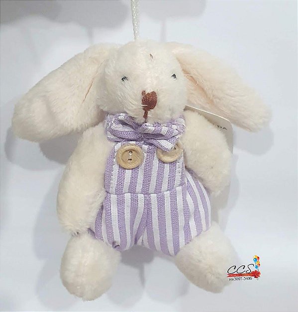 Mini Coelho de Pelúcia Orelhudo com Roupa Listrada Lilas 10cm - Ref 1120682 Páscoa Cromus