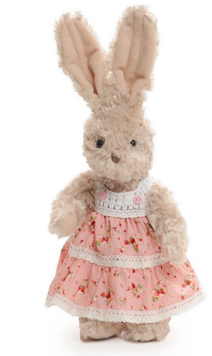 Coelha de Pelúcia Com Vestido Florido e Detalhes Crochê 30x12cm - Ref 1520558 Páscoa Cromus