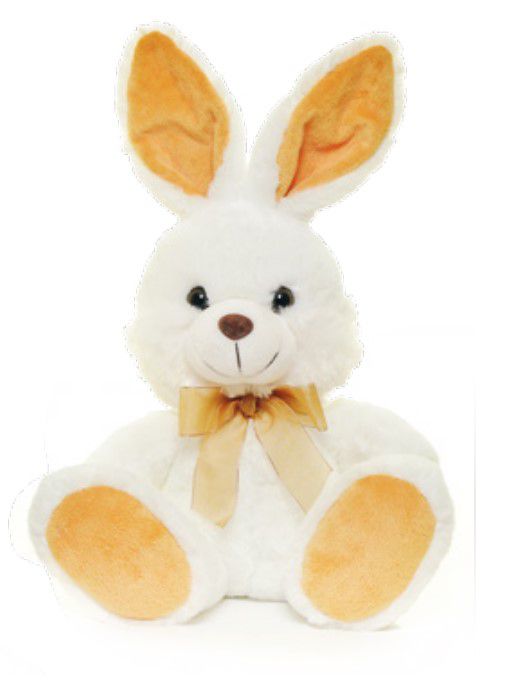 Coelho de Pelúcia Branco com Laço no Pescoço e Detalhes Laranja nas Orelhas e Patas 24cm - Coleção Kids - Ref 1822520 Páscoa Cromus 7898546469558