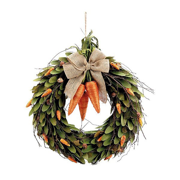 Guirlanda de Páscoa Lascas de Madeira com Cenouras de Juta e Laço - Coleção Fondant - Ref 1013121 Páscoa Cromus