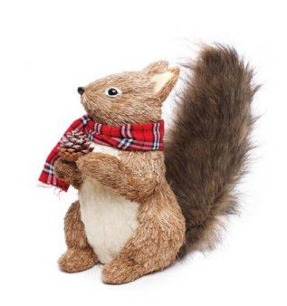 Esquilo Decorativo de Palha Em Pé Segurando Pinha 34x16x25cm - Coleção Austin - Ref 1208819 Cromus