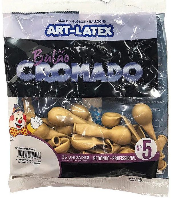 Balão de Látex 5 Polegadas Cromado Ouro com 25 Unidades - Art Latex