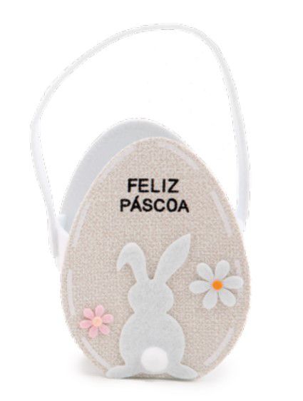 Cesta De Páscoa Ovo com Alça de Feltro Branca 22x11x8cm - Ref 1015804 Páscoa Cromus