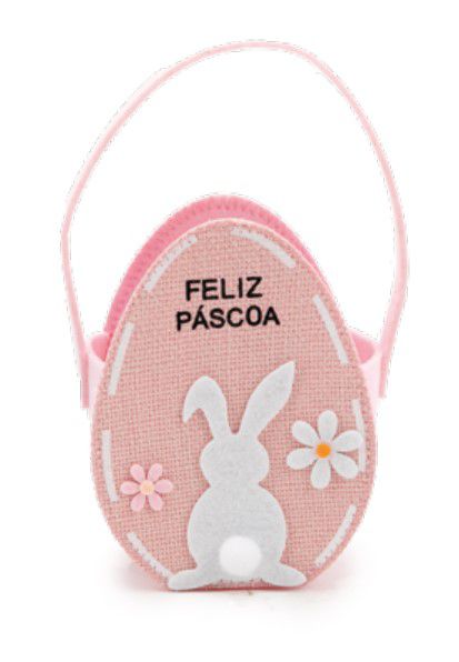 Cesta De Páscoa Ovo com Alça de Feltro Rosa 22x11x8cm - Ref 1015804R Páscoa Cromus