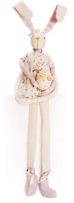 Coelha de Tecido Sentada com Vestido Floral Segurando Ovo 63x8x7cm - Coleção Marzipan - Ref 1421116 Páscoa Cromus