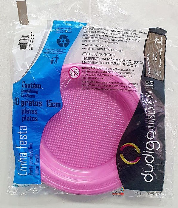 Prato Descartável de Plástico Rosa Forte 15cm com 10 Unidades - DudigoX