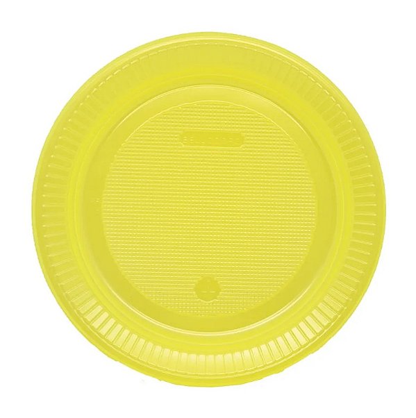 Prato Descartável de Plástico Neon Amarelo 15cm com 10 Unidades - Bello