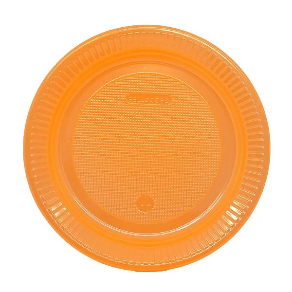 Prato Descartável de Plástico Neon Laranja 15cm com 10 Unidades - Bello