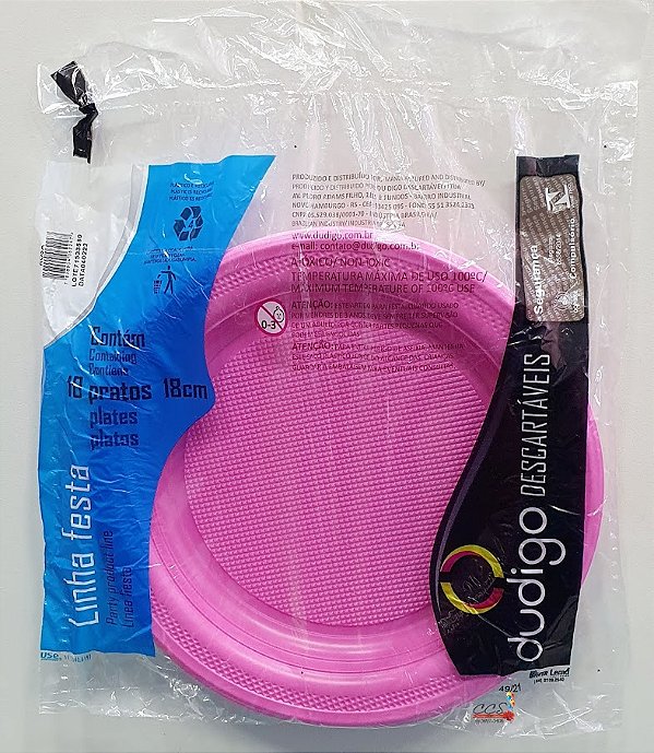 Prato Descartável de Plástico Rosa 18cm com 10 Unidades - Bello