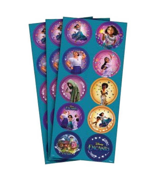 Adesivo Redondo Festa Encanto Disney com 30 Unidades - Ref 118168.8 Regina