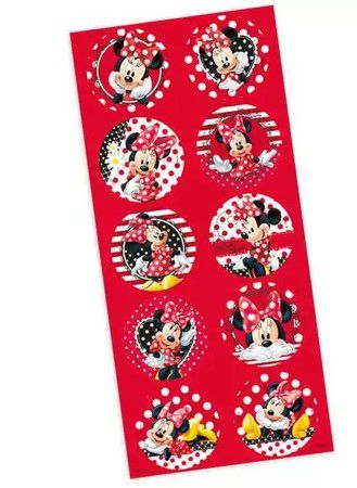 Adesivo Decorativo Redondo Minnie Vermelha - 03 Cartelas - Festas da 25