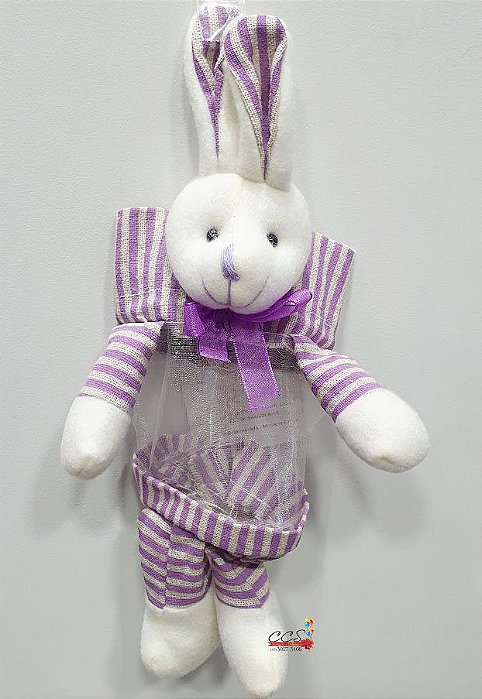Bolsinha Coelho de Páscoa Listrado Lilas com Organza 24x8cm - Ref 1220531 Páscoa Cromus