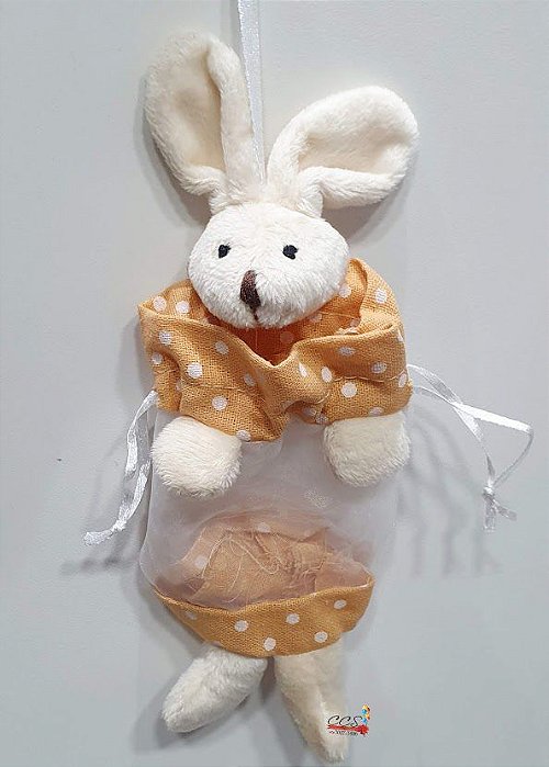 Bolsinha de Organza Coelho Laranja Poá 22x8.5cm - Ref 1321149 Páscoa Cromus