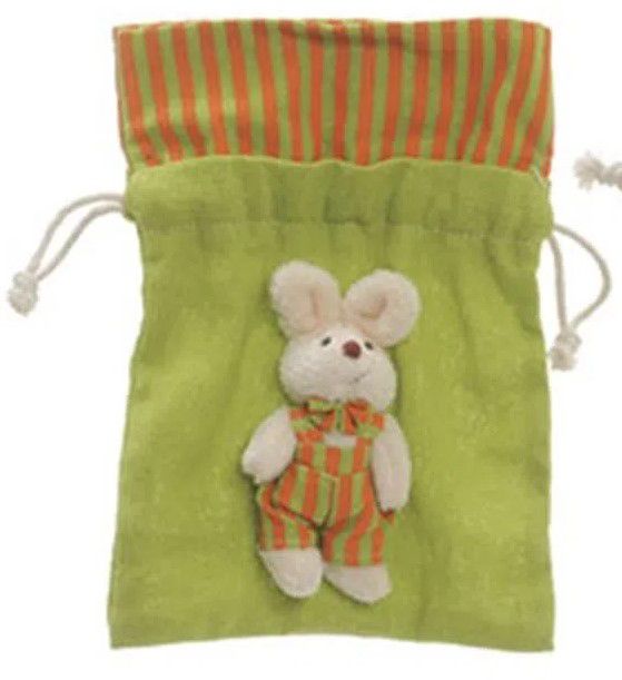 Bolsinha de Páscoa Verde Listrada com Laranja Aplique de Mini Coelho de Pelúcia 18.5x13cm - Ref 1321264 Páscoa Cromus