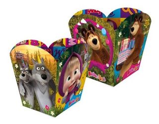 Cachepot de Papel Decorado Festa Masha e o Urso com 4 Unidades - Ref 117197.6 Regina