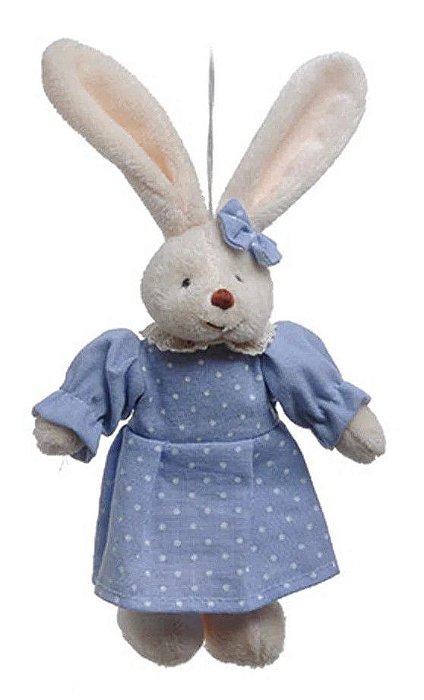 Mini Coelha de Pelúcia com Vestido Azul Poá 25cm - Ref 1220608 Páscoa Cromus