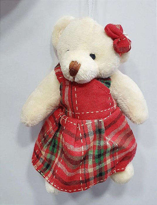 Mini Ursa de Pelúcia com Roupa Xadrez 14cm - Ref 1691220F Cromus