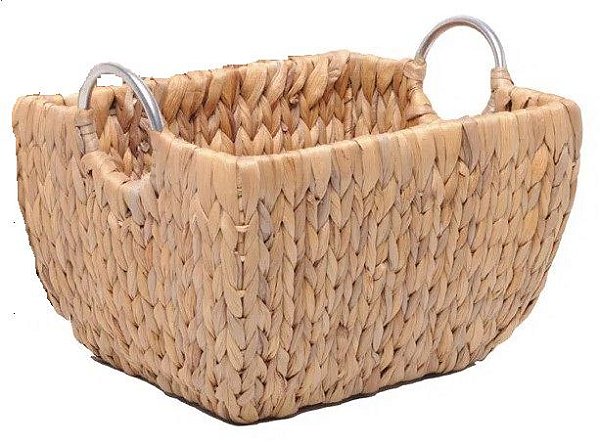 Cesta de Palha Trançada com Alça de Ferro 32x25x21cm - Home Decor - Ref 1021466P Cromus