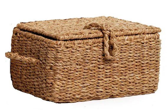 Cesta Baú Retangular de Fibra de Capim Armação de Ferro com Tampa 30x22x15cm - Cestaria Home - Ref 1592313P Cromus