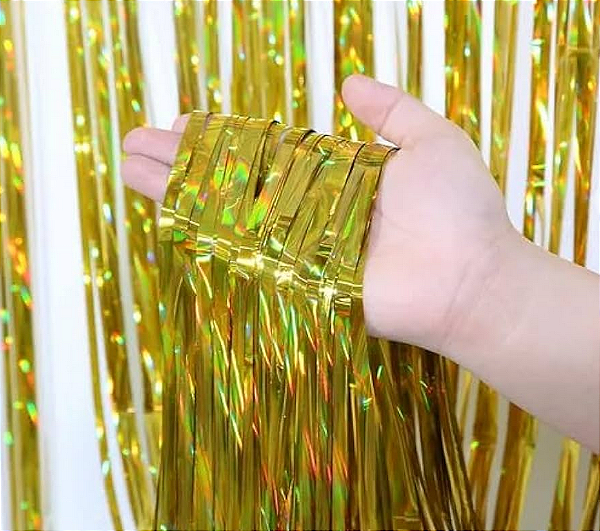 Cortina Metalizada Holográfica Dourada 1x2m - CCS Decorações