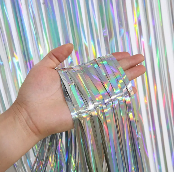 Cortina Decorativa Metalizada Holográfica Prata 1x2m - CCS Decorações