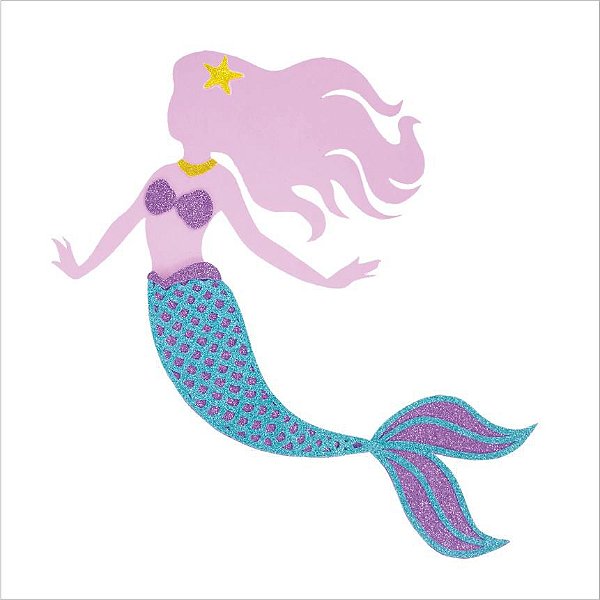 Painel Decorativo Sereia com Glitter 50x44cm - Ref 117021 - Piffer