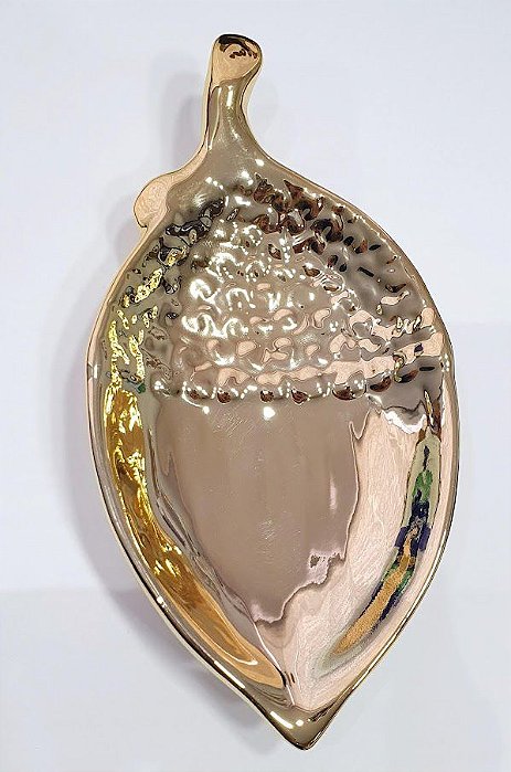 Prato de Cerâmica Formato de Pinha Dourada 18.5x9cm - Ref 1360566 Cromus