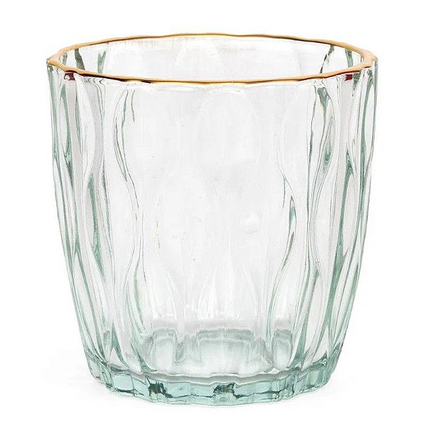 Vaso Porta Vela de Vidro Incolor Trabalhado com Borda Ouro 9x9cm - Home Decor - Ref 1017544 Cromus