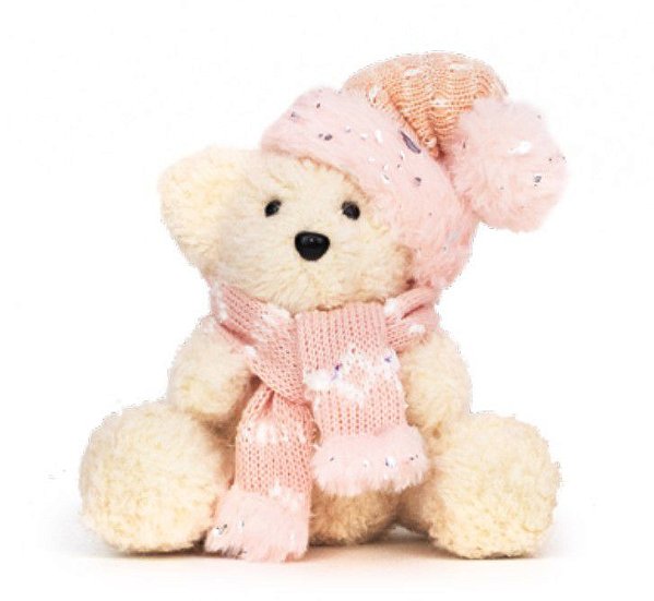 Urso Decorativo com Gorro e Cachecol 17x15cm - Coleção Carmelo - Ref 1016175 Cromus