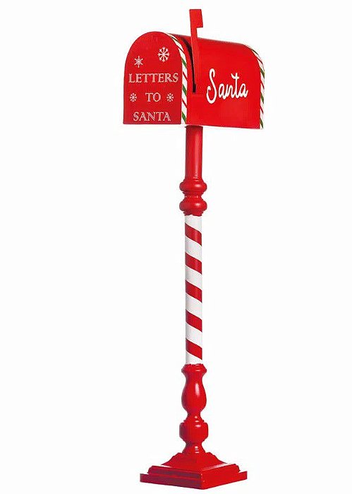 Caixa de Correio de Natal Alta com Base Listrada Vermelho e Branco 100x33x18cm - Coleção Wonderland - Ref 1695156 Cromus