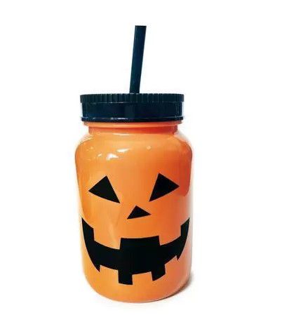 Copo de Plástico com Tampa e Canudo Abobora Laranja 8x8x14 - Ref 29002499 Halloween Cromus