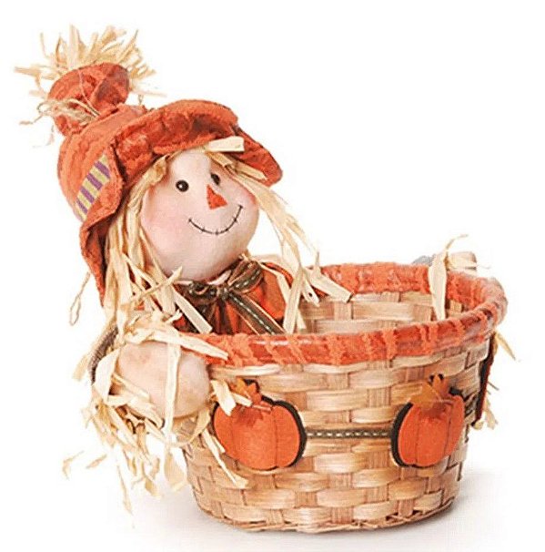Cesta de Palha com Boneco de Palha e Aplique de Aboboras - Ref 1413377 Cromus