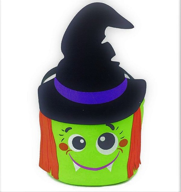 Cesta Decorativa de Tecido Bruxa Verde - Ref 29003704 Halloween Cromus