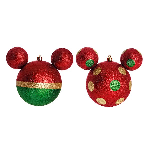 Bola Natal Mickey Poá e Lisa com Vermelho e Verde 8cm Disney com 4 Unidades  - Ref 1350794 Cromus - CCS Decorações