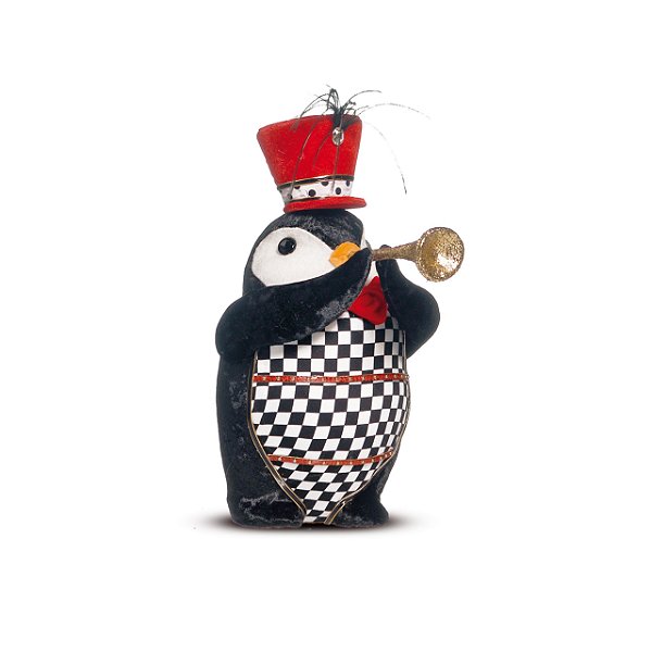 Pinguim com Roupa Xadrez Tocando Trompete Duas Mãos 30cm - Coleção Xmas Parade - Ref 1595166 Cromus