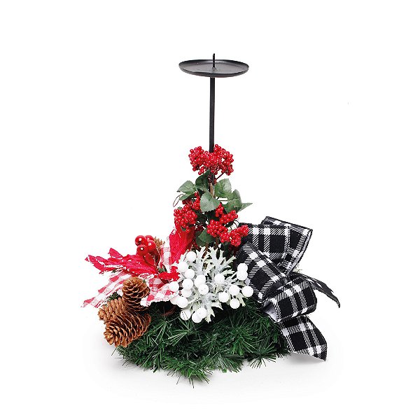 Arranjo de Mesa Porta Vela Alto Xadrez Preto e Branco 35x30x30cm - Ref 1924877 Cromus