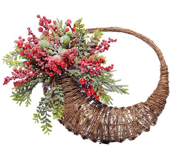 Guirlanda de Natal RUstica com Galhos de Frutas e Folhas 45x55x15cm - Ref 1017474 Cromus