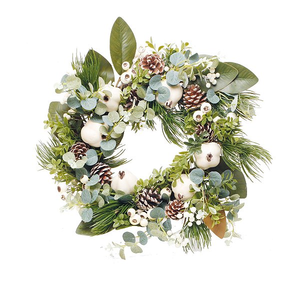 Guirlanda de Natal Decorada Branco e Verde com Romãs e frutas 50cm - Ref 1920853 Cromus