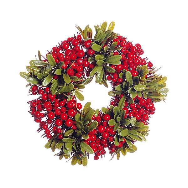 Guirlanda Decorada Folhas e Azevinhos 30cm - Ref 1699825 Cromus