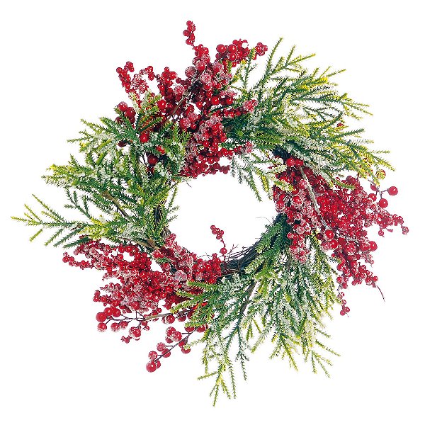 Guirlanda de Natal Galhos de Pinheiro e Azevinhos 40cm - Ref 1699822 Cromus