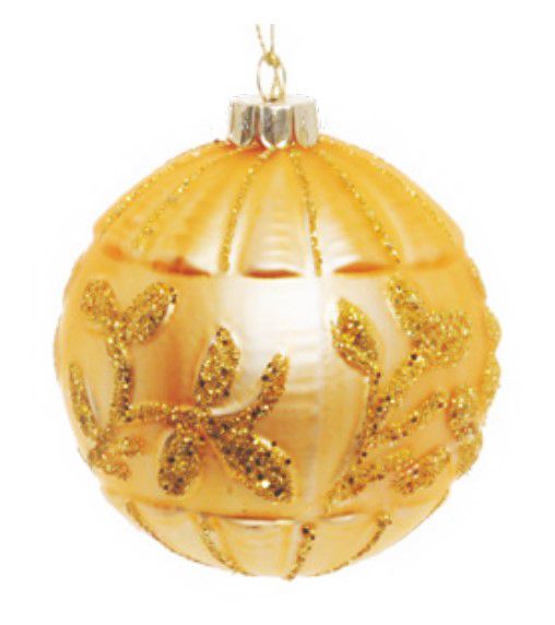 Bola de Natal de Vidro Folhas Dourada 8cm Jogo com 4 Un - Ref 1312021 Cromus