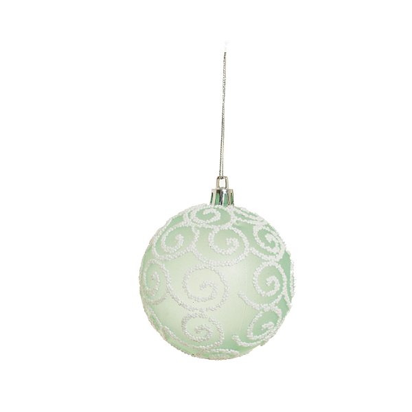 Bola de Natal Verde Claro com Arabesco Branco 8cm Jogo com 6 Un - Ref 1314398 Cromus